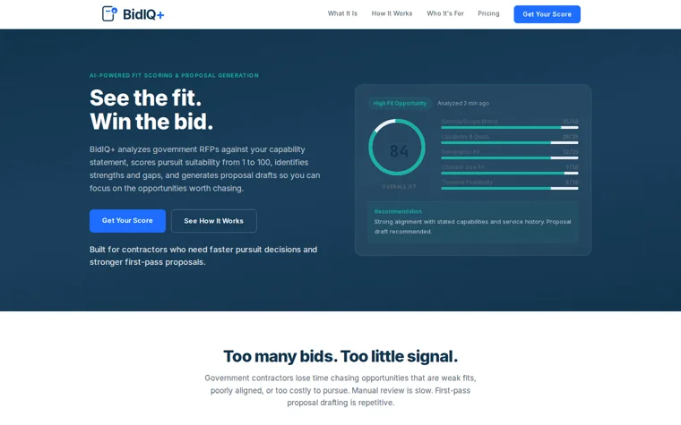 Home page of BidIQ+