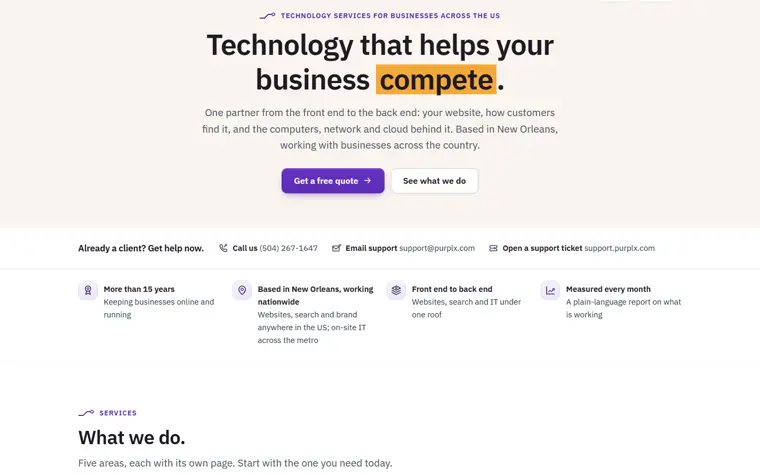 Home page of Purplx Technology Services